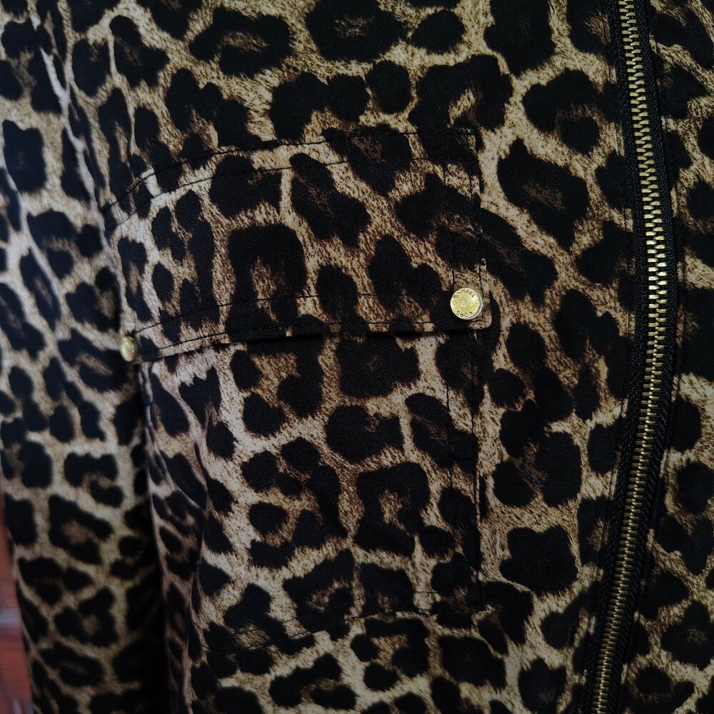 Michael Kors Leopard Print Front Zip Blouse Wmns Size Large/T679 - Picture 2 of 9